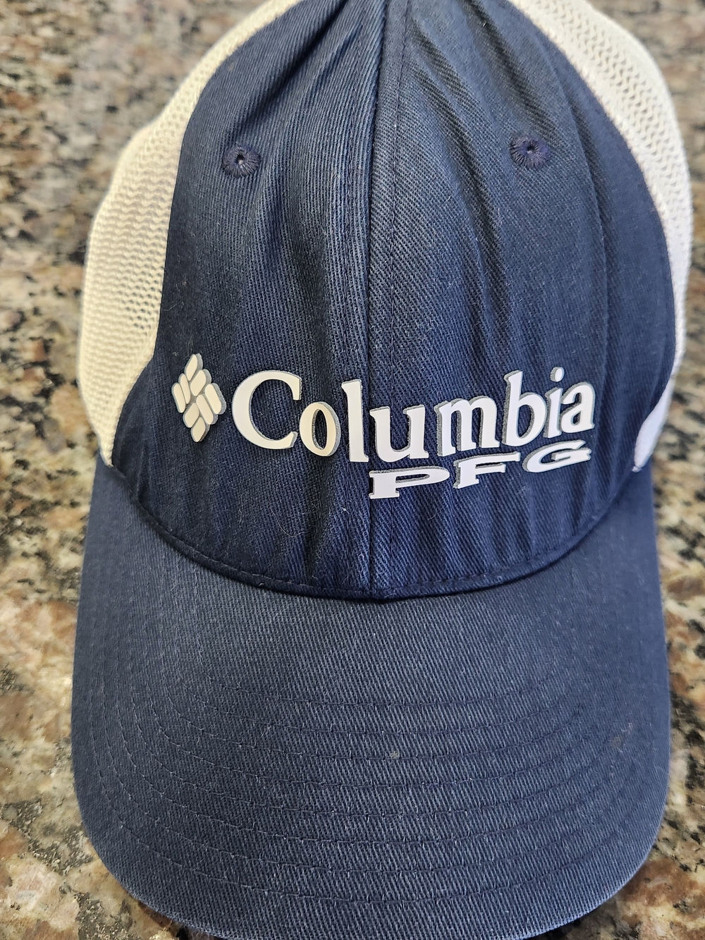 Columbia PFG Flexfit Hat in Navy &  White